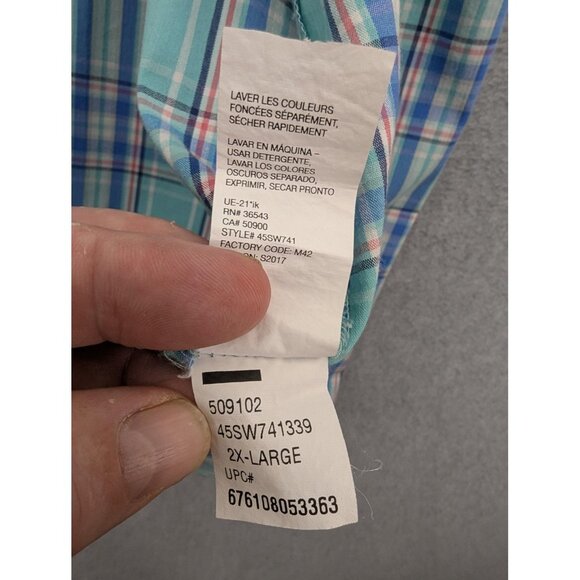 IZOD Shirt Mens 2XL Green Blue Plaid Short Sleeve Button Down Non-Iron Stretch - Picture 10 of 10